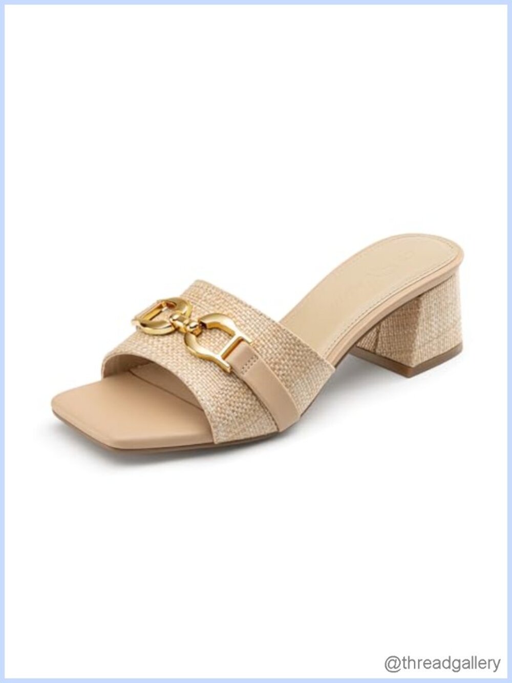 Raffia Heeled Sandals Slip On Chunky Block Heels Square Toe Summer